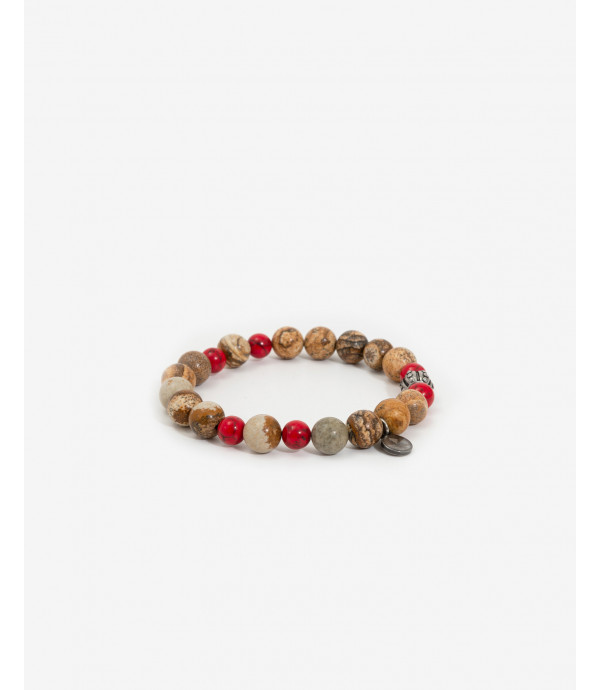 Bracelet with red and sand beads