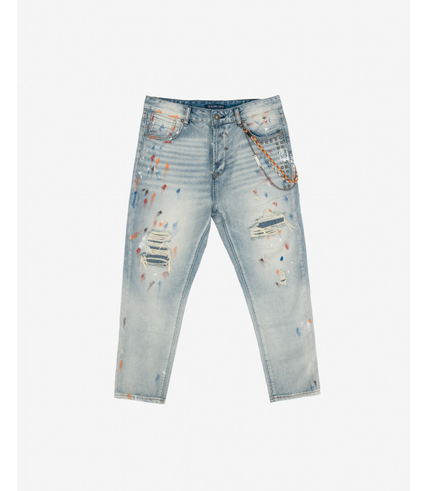 Mike carrot cropped fit jeans with buds and paint drops