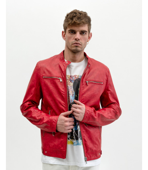 Faux-leather biker jacket