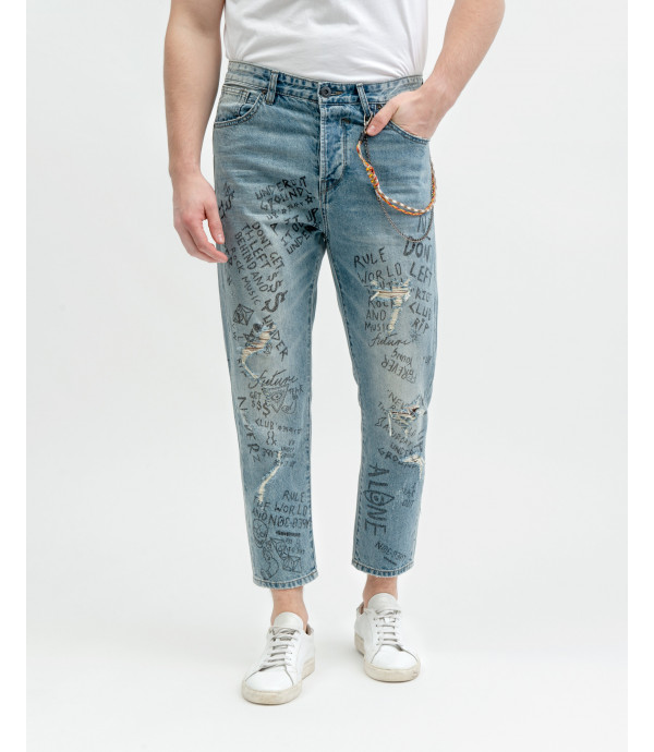 Jeans Mike carrot cropped fit con scritte