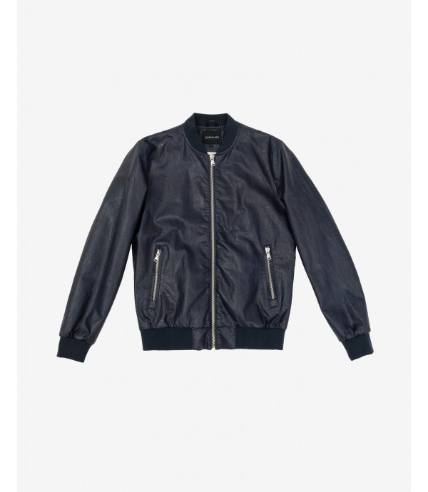Blue Faux-leather bomber jacket