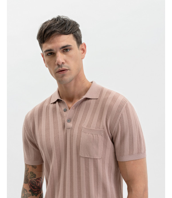 Polo shirt with vertical seethrough stripes