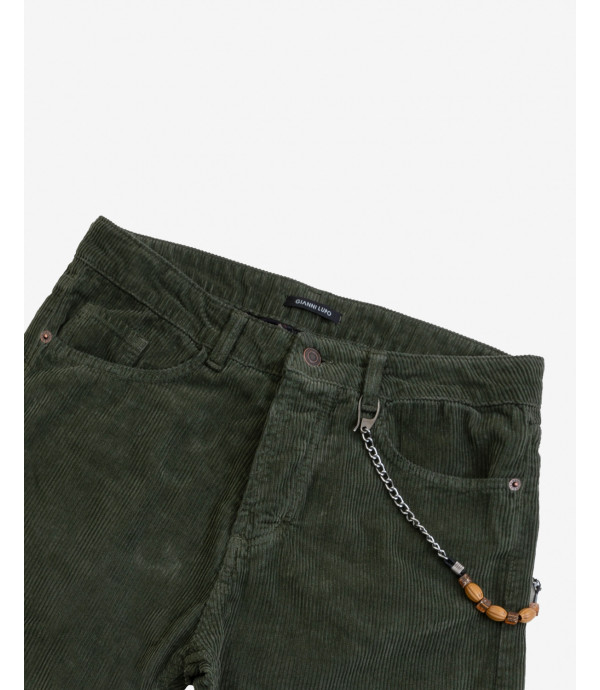 Corduroy trousers with knee rip in green