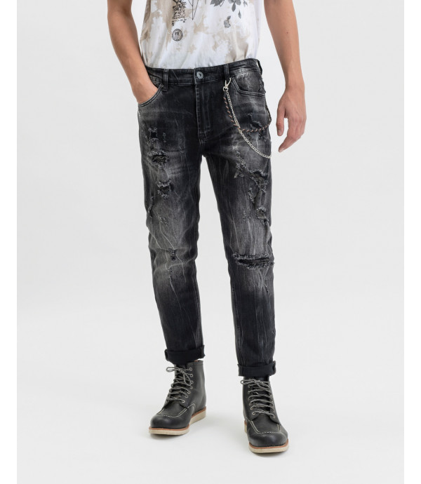 Bruce regular jeans in black with rips and decolouration