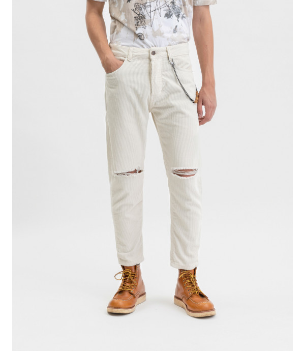 Corduroy trousers with knee rip in butter
