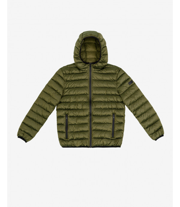 Hooded basic puffer jacket in green