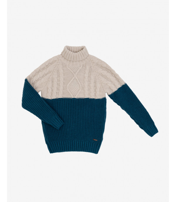 Cable knit two colour sweater petrol