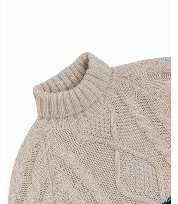 Cable knit two colour sweater petrol