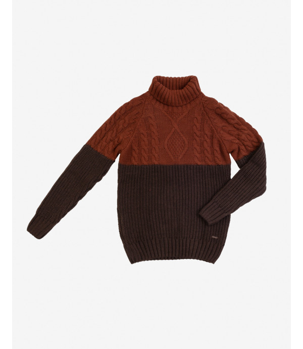 Cable knit two colour sweater coffee