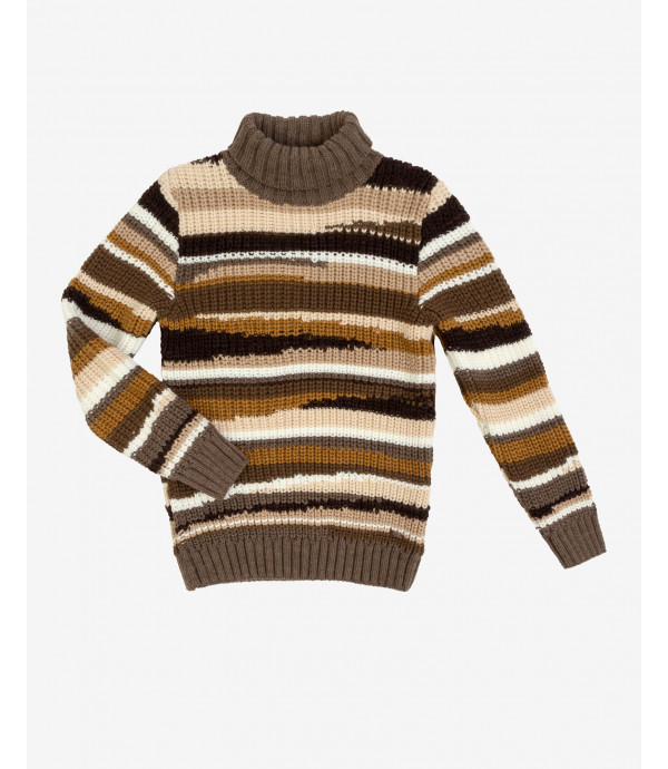 Turtleneck with intarsia in brown