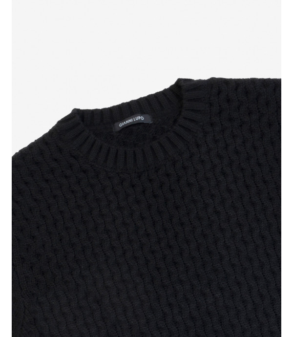 Maglione lavorato in misto lana nero