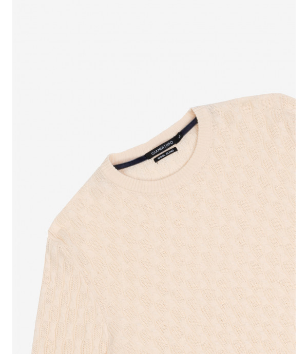 Patterned knitted sweater in cream
