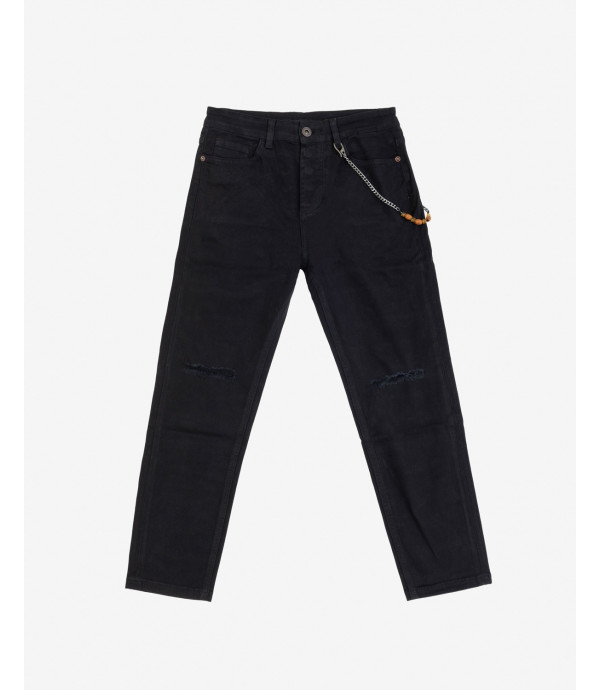 Carrot trousers with knee rip in black