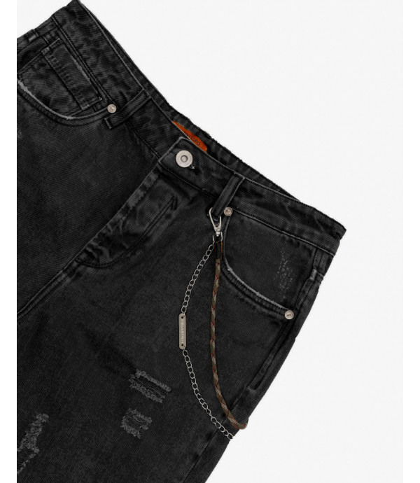 MIKE carrot cropped fit black jeans with rips