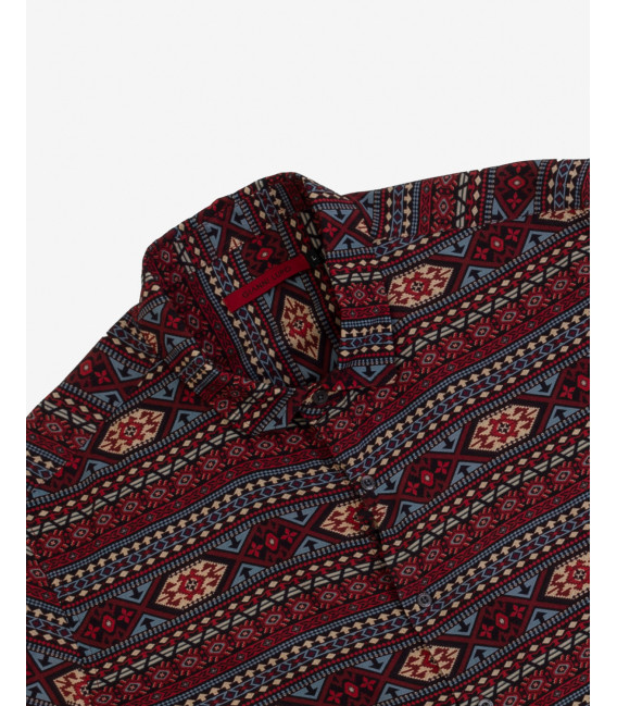 Tribal print mandarin collar shirt in cotton