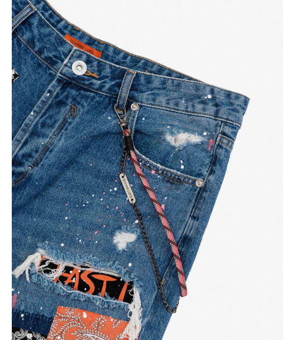 MIKE carrot cropped fit jeans with patches and paint droplets