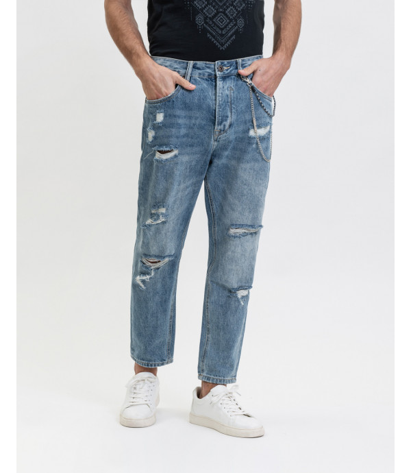 MIKE carrot cropped jeans with rips