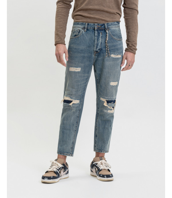 MIKE carrot cropped fit jeans with rips and repairs