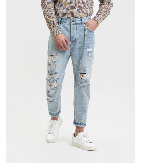 Jeans MIKE carrot cropped fit con rotture vistose