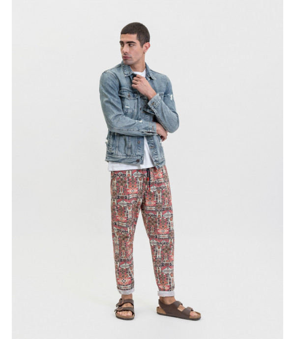 Casual drawstring trousers with tribal print