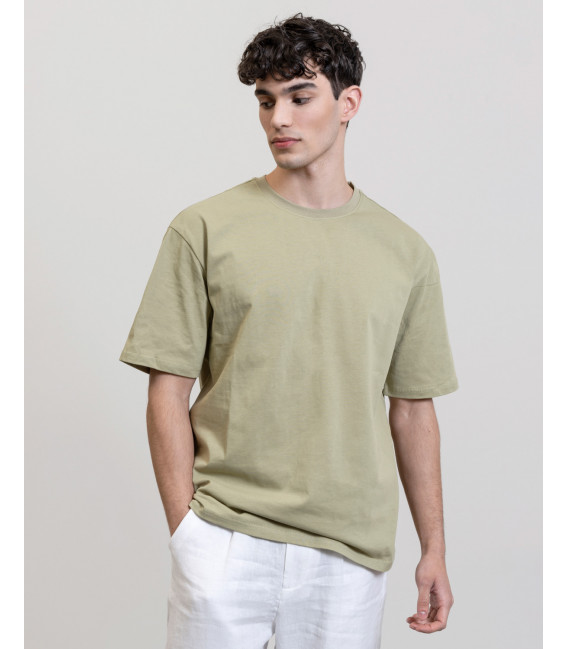 T-shirt oversize in cotone con collo a contrasto