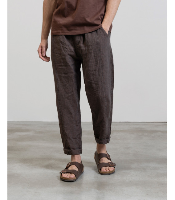 Pantalone in lino comfort fit con vita elasticizzata