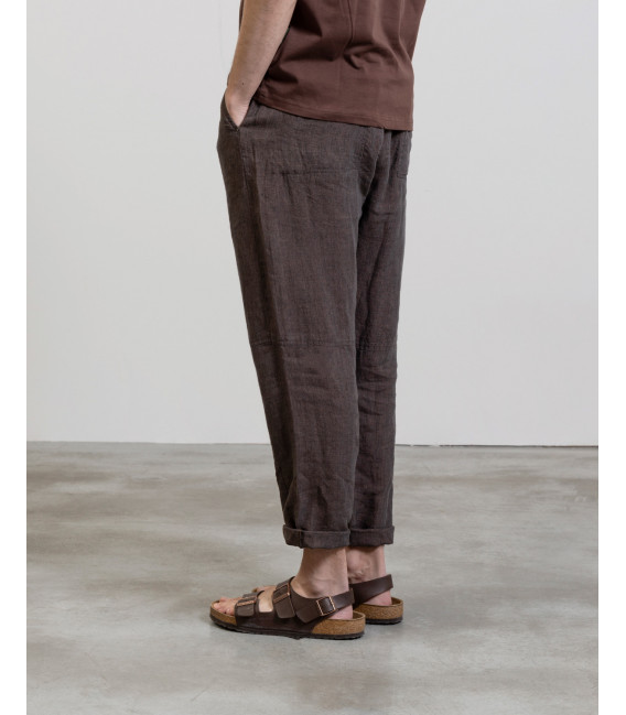 Comfort fit linen trousers with elastic waist