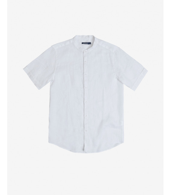 Mandarin collar linen short sleeve shirt