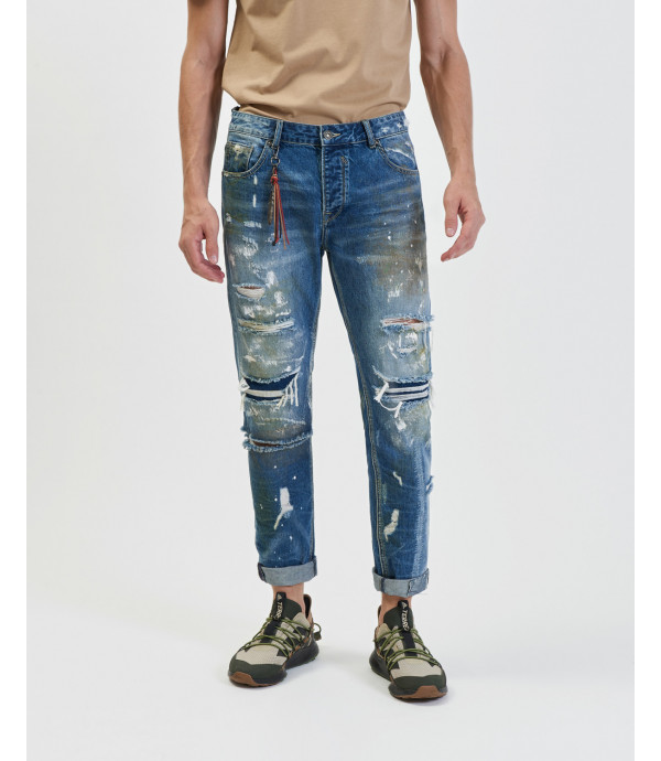 Jeans Bruce regular slim con schizzi in effetto distressed
