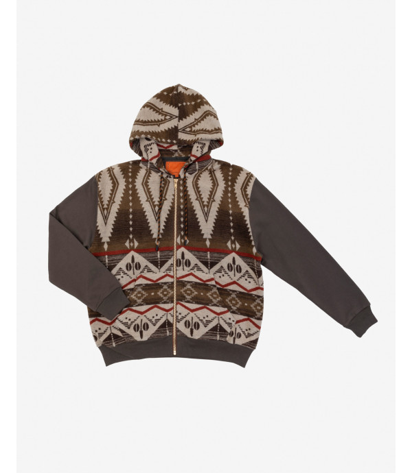 Zipped hoodie with ethnic inserts