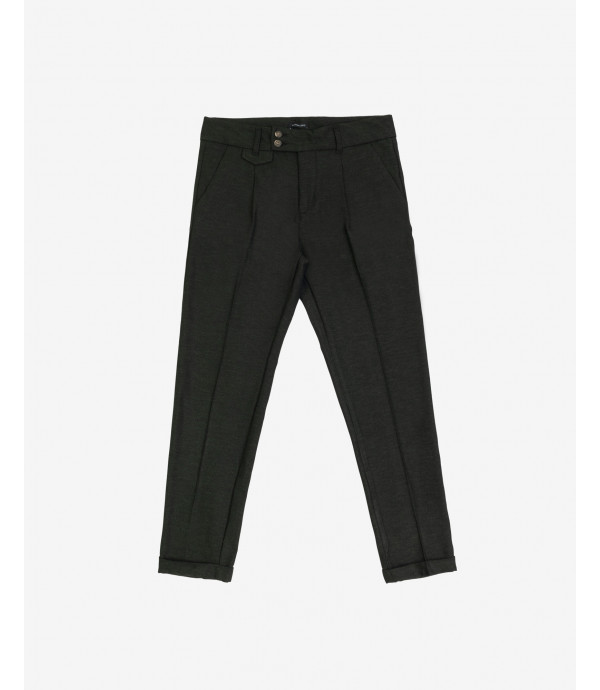 Elegant trousers in textured fabric with pleats and belt hanger