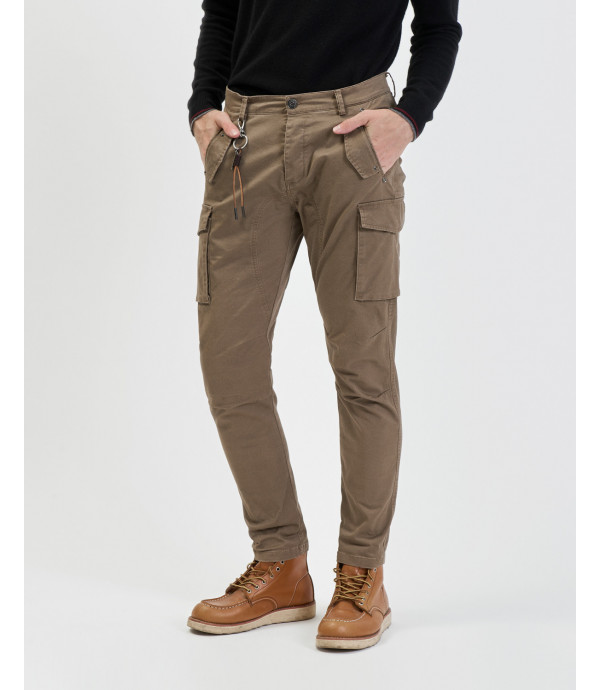 Textured fabric slim fit cargo trousers