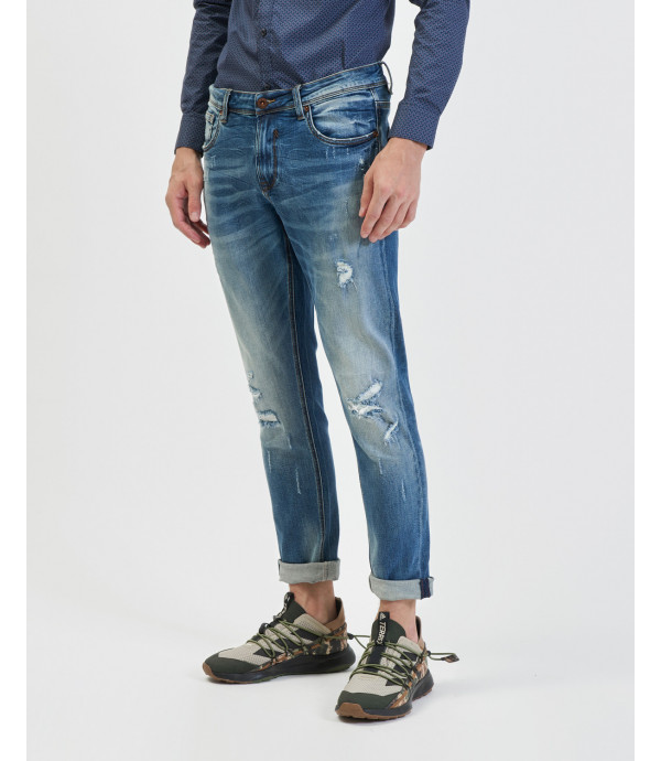 Jeans Kevin skinny fit con strappi e whiskers