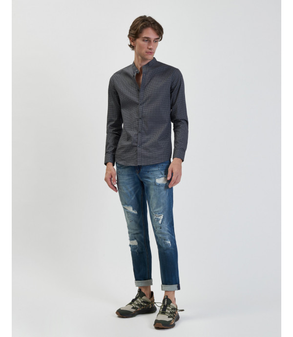 Jeans Kevin skinny fit medium wash con strappi e schizzi di vernice