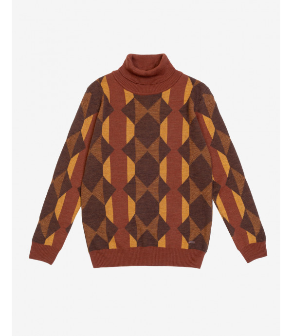 Wool blend turtleneck sweater with vintage pattern