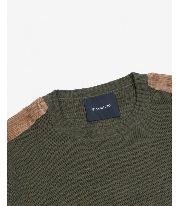Wool blend sweater with corduroy patches