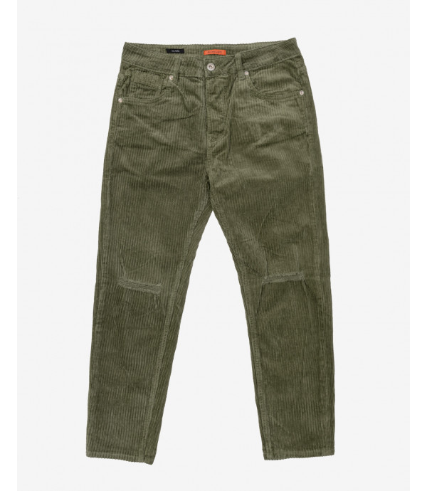 Mike carrot cropped trousers in corduroy with knee rips