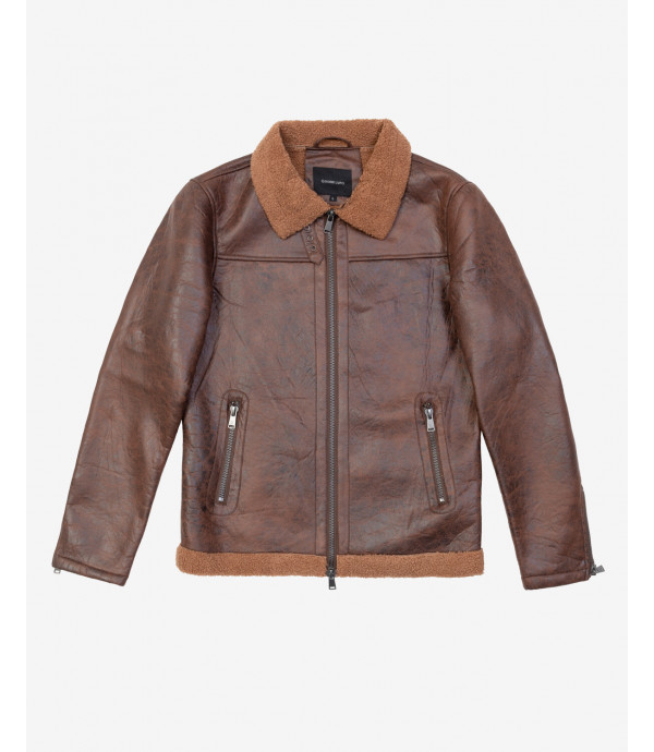 Faux-leather sherpa jacket