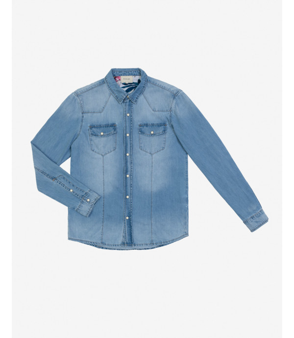 Jeans shirt light wash with snaps
