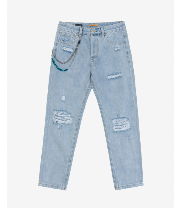 Jeans MIKE carrot cropped light wash con rotture