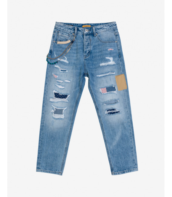 Jeans MIKE carrot cropped con strappi e rip&repair