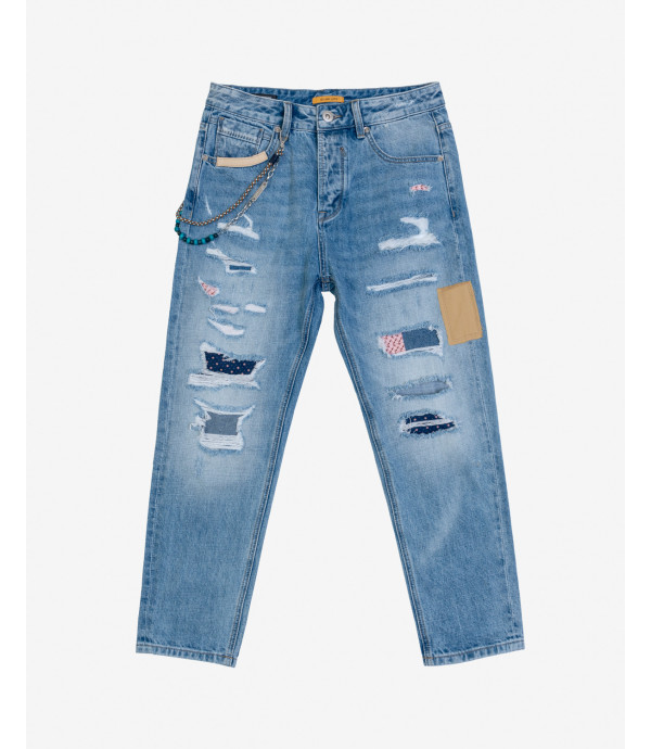 Mike carrot cropped jeans with rip&repair and patches