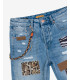Jeans mike carrot cropped con strappi e patch