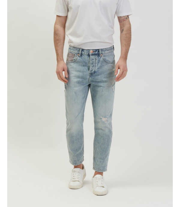 Jeans Mike carrot cropped con taschino fantasia