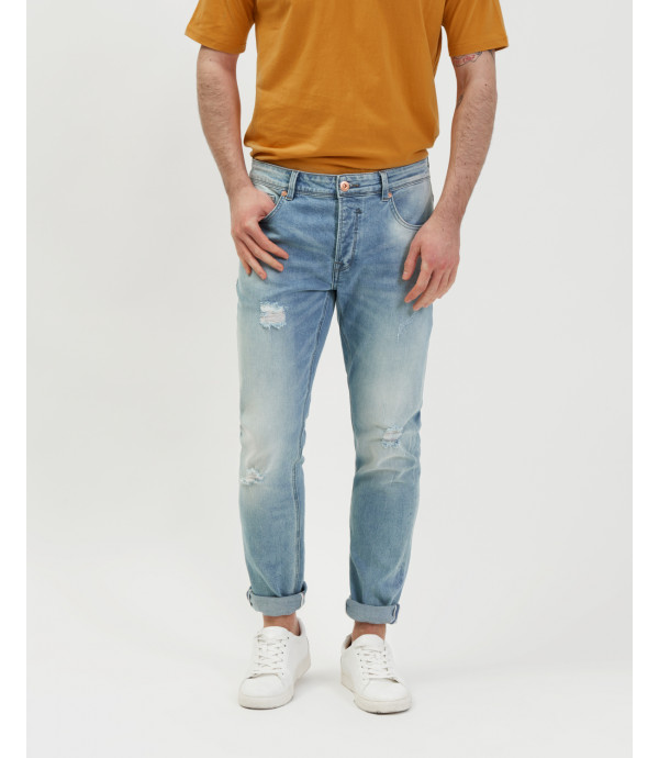 Jeans kevin skinny fit stone wash con strappi