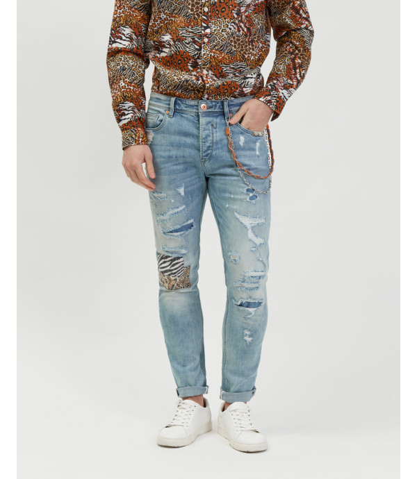 Jeans bruce regular fit con patch e strappi