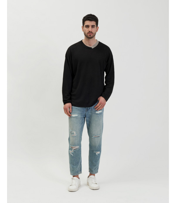Jeans MIKE carrot cropped light wash con rotture