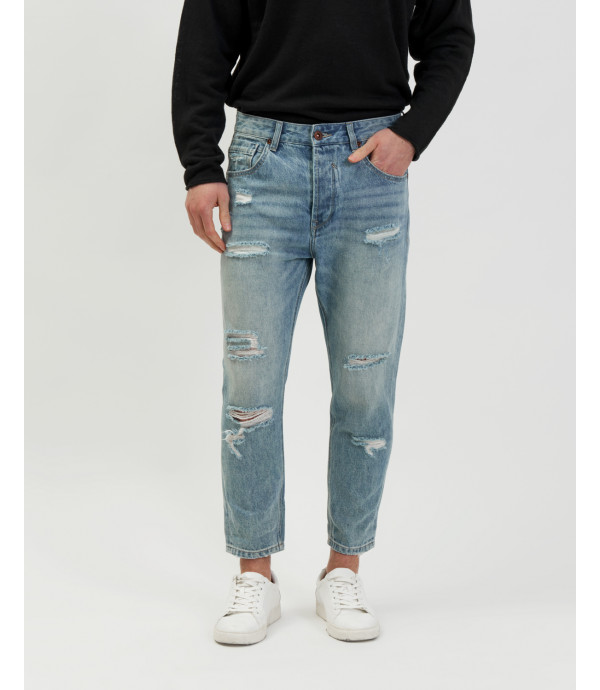 Jeans MIKE carrot cropped light wash con rotture