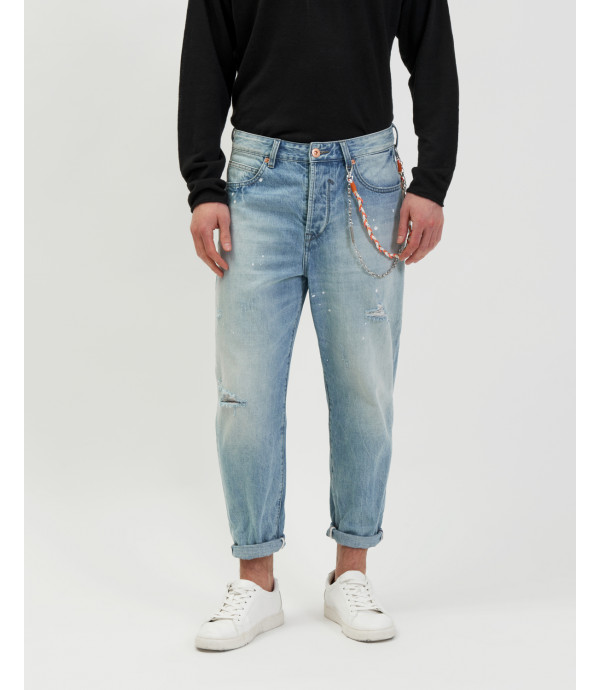 Jeans dad oversize fit stone wash con graffi