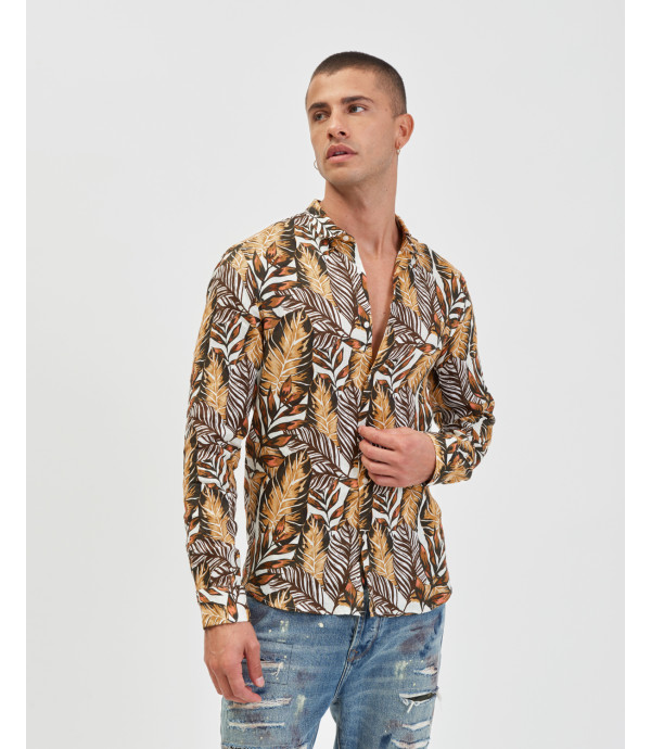 Tropical leaves print linen shirt